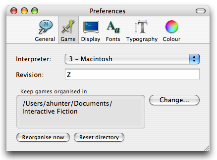 The game preferences tab Game preferences