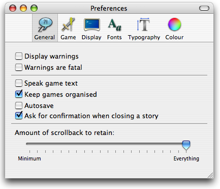 The general preferences tab General preferences
