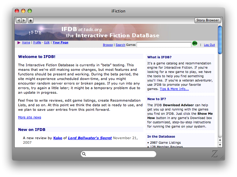 Screenshot of IFDB in action